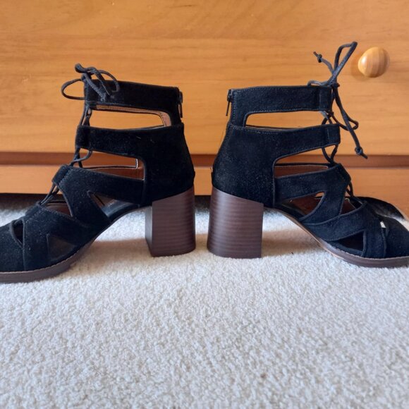 Black Suede Lace-Up Heel Sandal - Crown Vintage - Size 8.5 - Picture 2 of 6